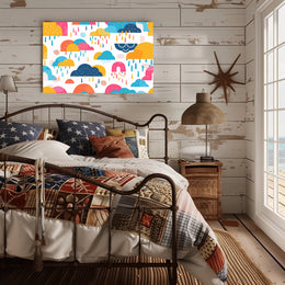 Whimsical Abstract Clouds and Raindrops Artistic Poster PosterGoat