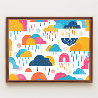 Whimsical Abstract Clouds and Raindrops Artistic Poster PosterGoat