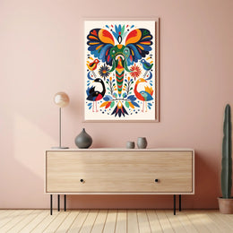 Whimsical Animal Poster: Vibrant Elephant & Birds Artwork PosterGoat