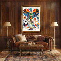 Whimsical Animal Poster: Vibrant Elephant & Birds Artwork PosterGoat