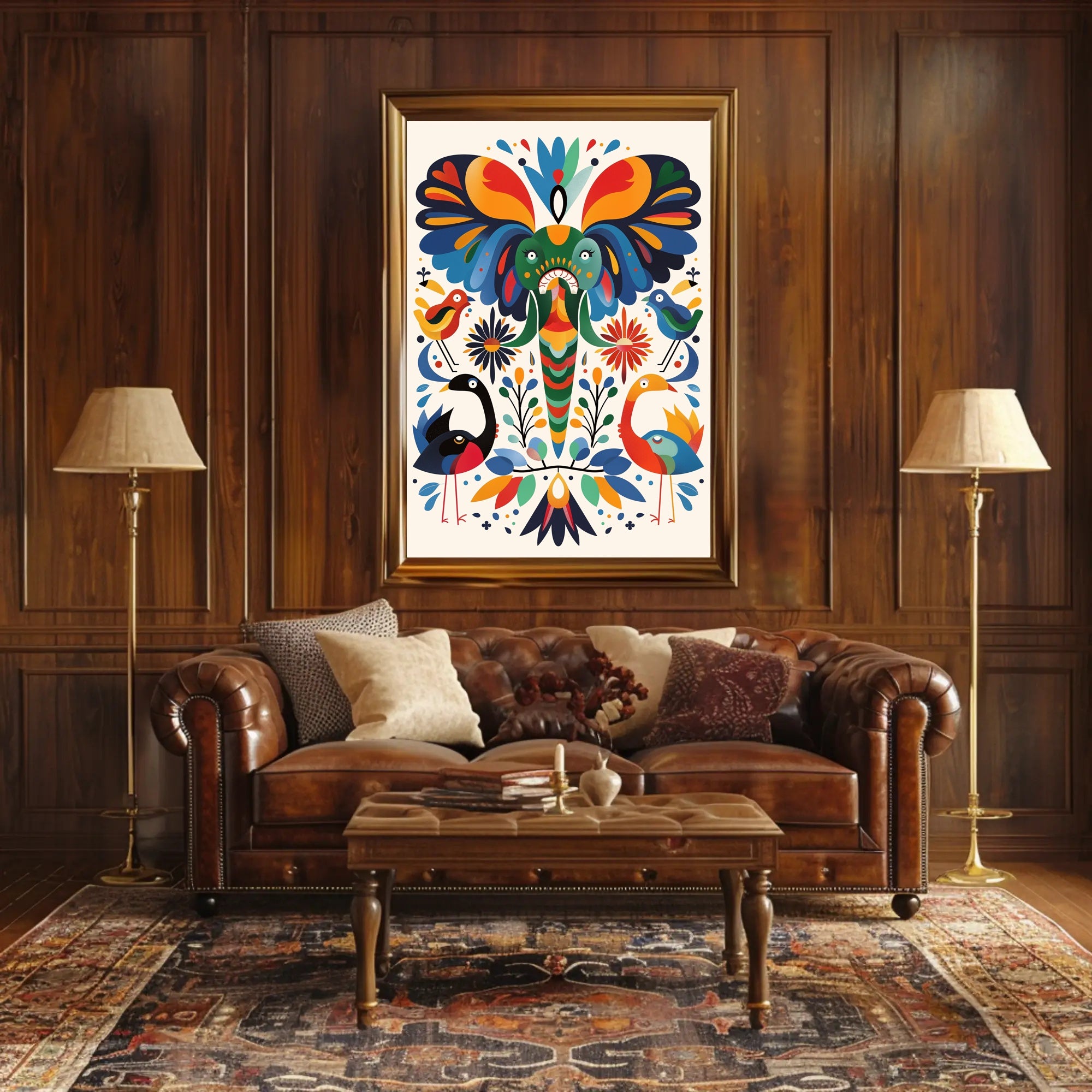 Whimsical Animal Poster: Vibrant Elephant & Birds Artwork PosterGoat