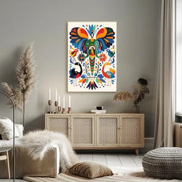 Whimsical Animal Poster: Vibrant Elephant & Birds Artwork PosterGoat