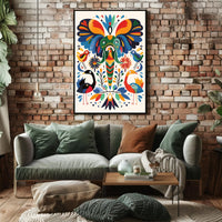 Whimsical Animal Poster: Vibrant Elephant & Birds Artwork PosterGoat