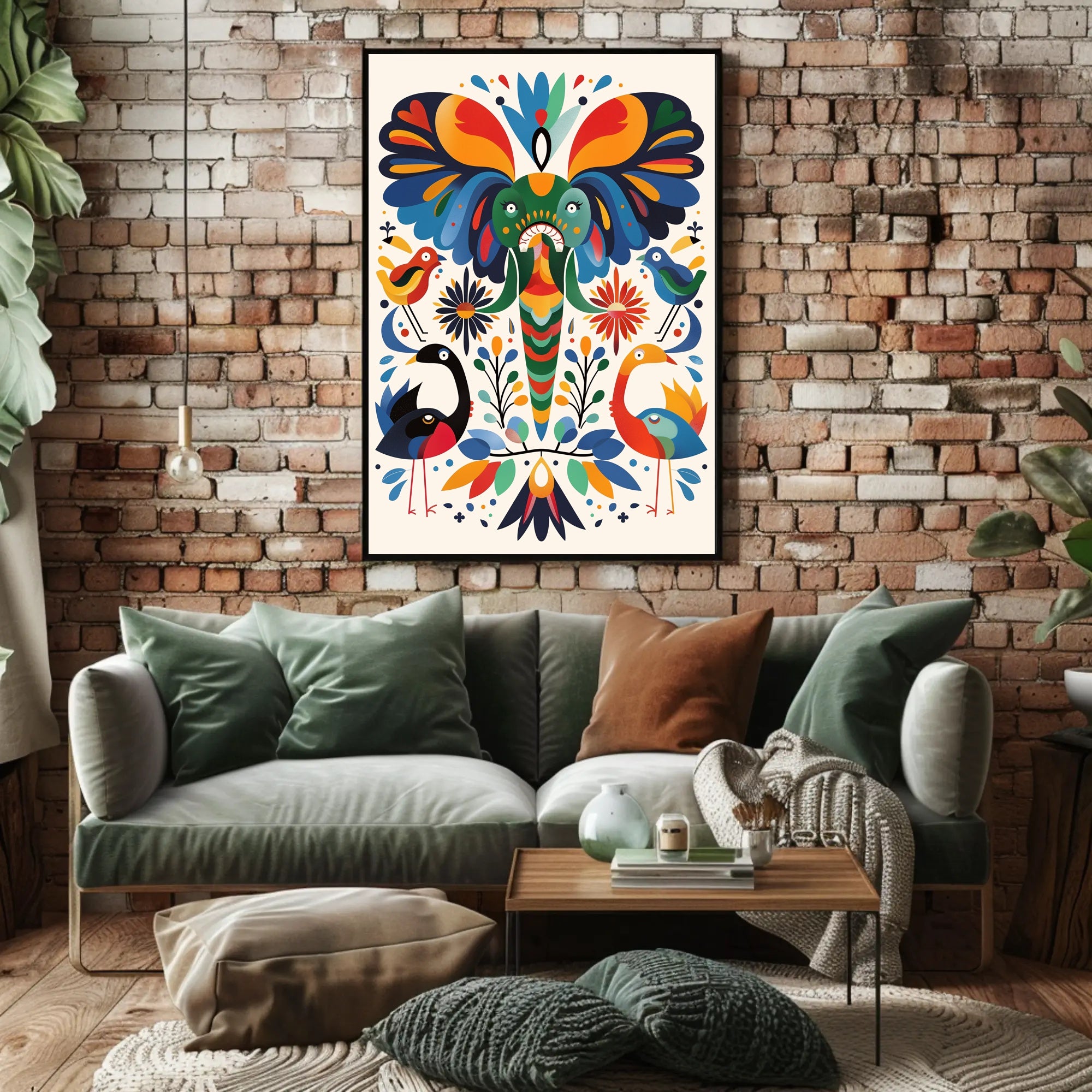 Whimsical Animal Poster: Vibrant Elephant & Birds Artwork PosterGoat