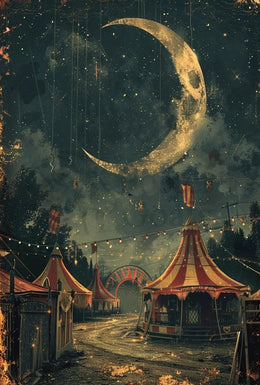 Whimsical Carnival Night Vintage Illustration Art Poster PosterGoat