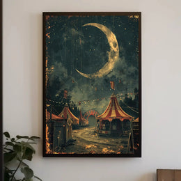 Whimsical Carnival Night Vintage Illustration Art Poster PosterGoat