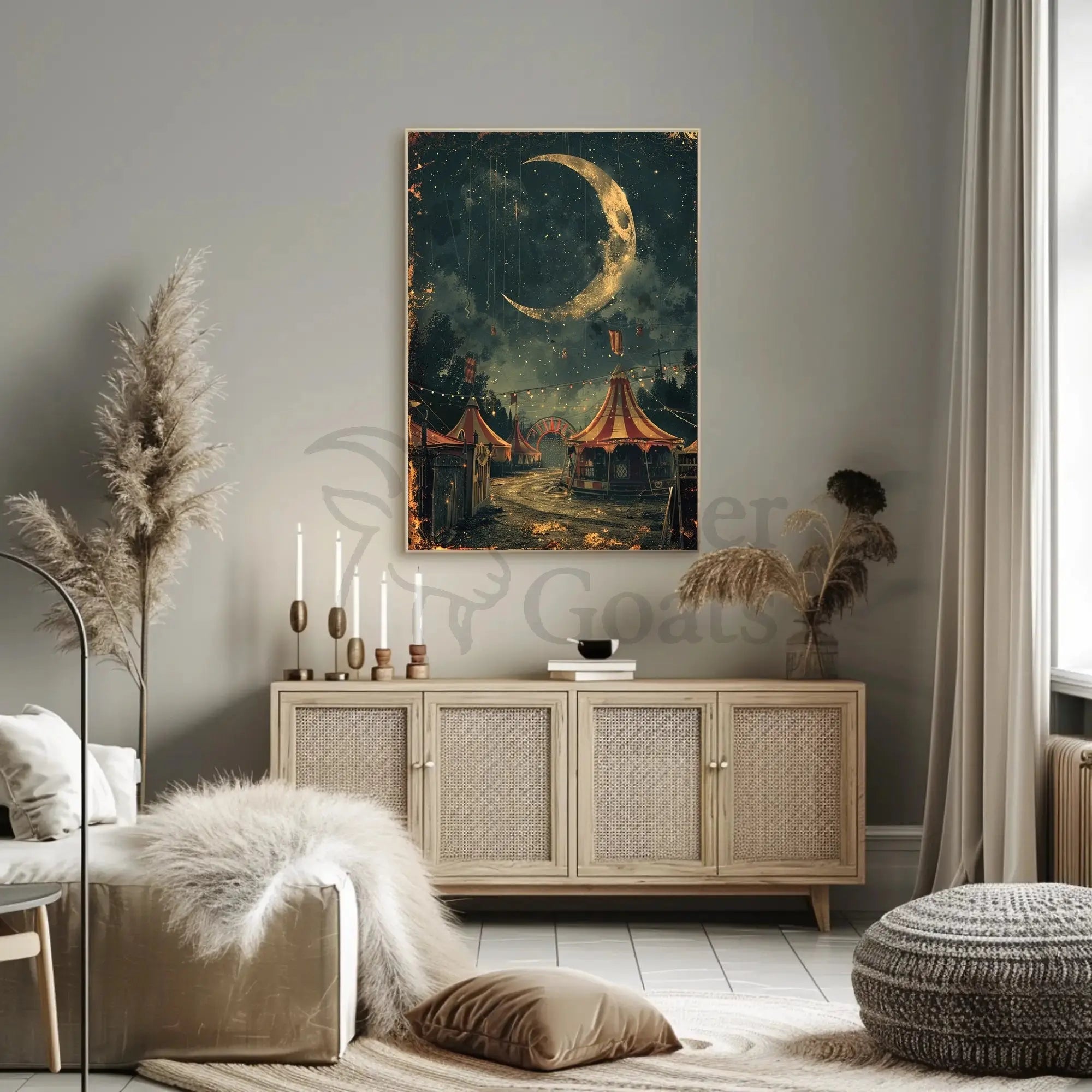 Whimsical Carnival Night Vintage Illustration Art Poster PosterGoat