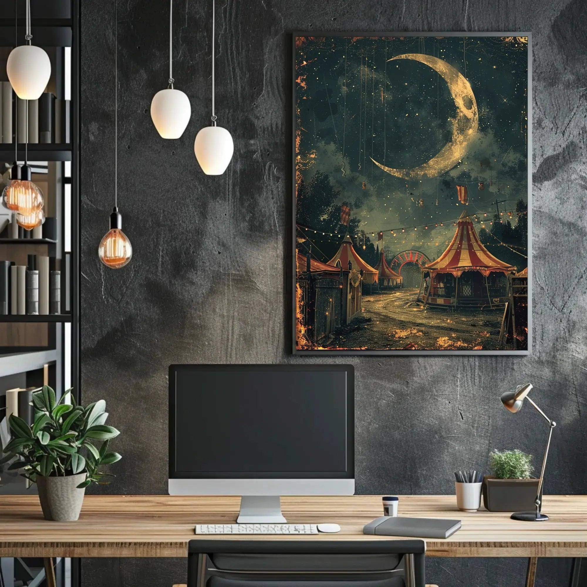 Whimsical Carnival Night Vintage Illustration Art Poster PosterGoat