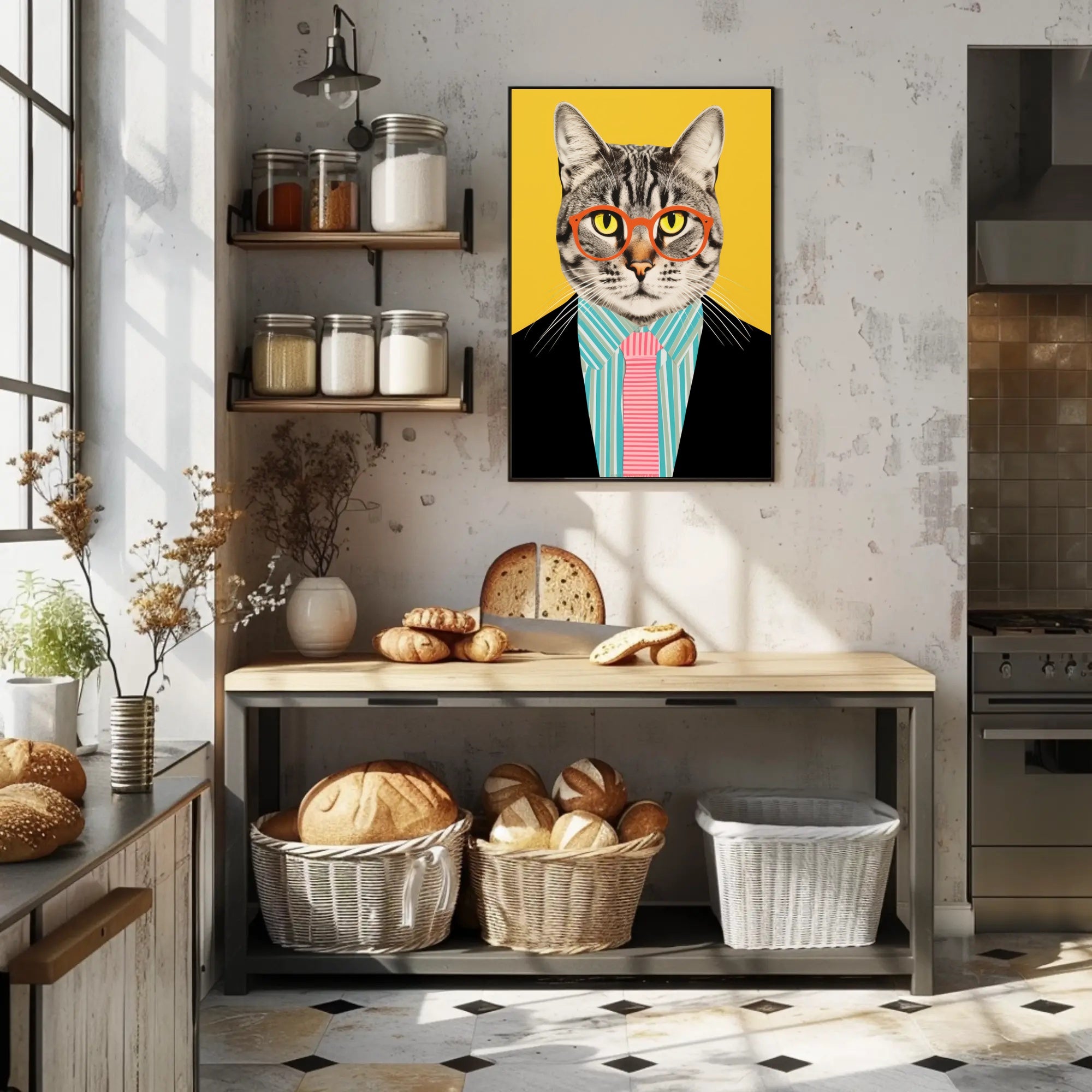 Whimsical Cat Fashion Art Print: Animal Poster PosterGoat