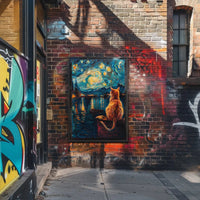 Whimsical Cat Night Sky Artistic Poster PosterGoat