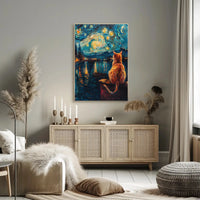 Whimsical Cat Night Sky Artistic Poster PosterGoat