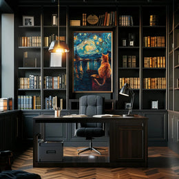 Whimsical Cat Night Sky Artistic Poster PosterGoat