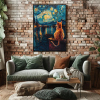 Whimsical Cat Night Sky Artistic Poster PosterGoat