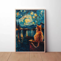 Whimsical Cat Night Sky Artistic Poster PosterGoat