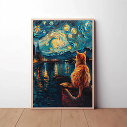 Whimsical Cat Night Sky Artistic Poster PosterGoat