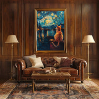 Whimsical Cat Night Sky Artistic Poster PosterGoat