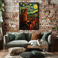 Whimsical Cat Rooftop Scene Artistic Poster PosterGoat