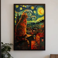 Whimsical Cat Rooftop Scene Artistic Poster PosterGoat