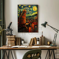 Whimsical Cat Rooftop Scene Artistic Poster PosterGoat