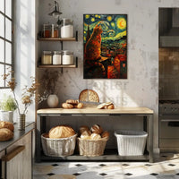Whimsical Cat Rooftop Scene Artistic Poster PosterGoat