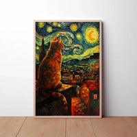 Whimsical Cat Rooftop Scene Artistic Poster PosterGoat