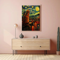 Whimsical Cat Rooftop Scene Artistic Poster PosterGoat