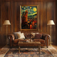 Whimsical Cat Rooftop Scene Artistic Poster PosterGoat