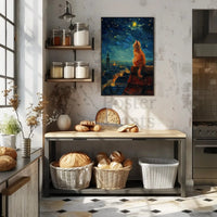 Whimsical Cat Starlit Night Artistic Animal Poster PosterGoat