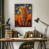 Whimsical Cat Under Starry Sky Artistic Animal Poster PosterGoat