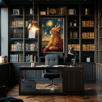 Whimsical Cat beneath Starry Night Artistic Poster PosterGoat