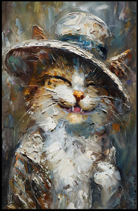 Whimsical Cat in Hat Artistic Animal Poster PosterGoat