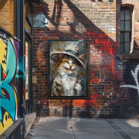 Whimsical Cat in Hat Artistic Animal Poster PosterGoat