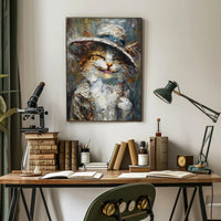 Whimsical Cat in Hat Artistic Animal Poster PosterGoat