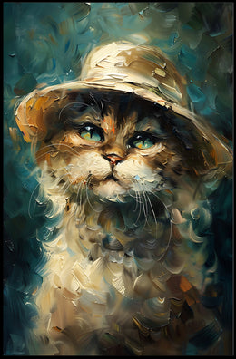 Whimsical Cat in Hat: Impressionistic Artistic Animal Poster PosterGoat