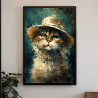 Whimsical Cat in Hat: Impressionistic Artistic Animal Poster PosterGoat