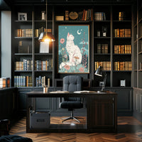 Whimsical Cat in Meadow Under Moonlit Night Fantasy Poster PosterGoat