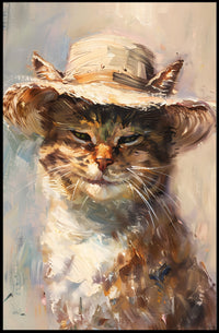 Whimsical Cat in Straw Hat Animal Poster PosterGoat