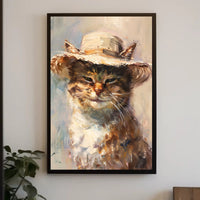 Whimsical Cat in Straw Hat Animal Poster PosterGoat