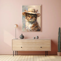 Whimsical Cat in Straw Hat Animal Poster PosterGoat