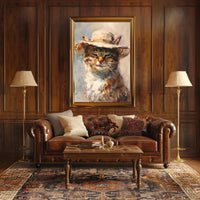 Whimsical Cat in Straw Hat Animal Poster PosterGoat