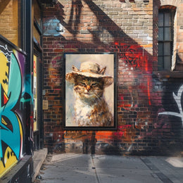 Whimsical Cat in Straw Hat Animal Poster PosterGoat