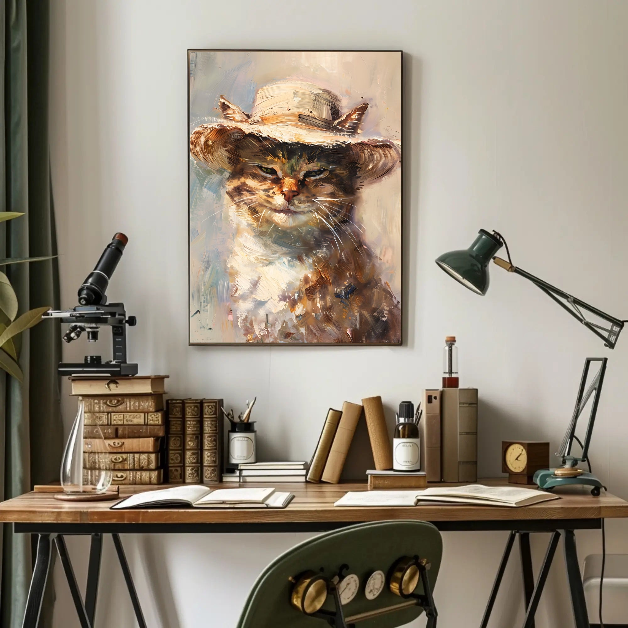 Whimsical Cat in Straw Hat Animal Poster PosterGoat