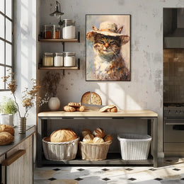Whimsical Cat in Straw Hat Animal Poster PosterGoat