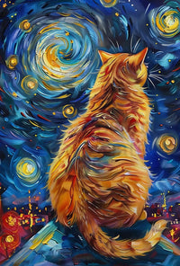 Whimsical Cat on Rooftop Artistic Pop Culture Poster PosterGoat