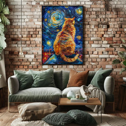 Whimsical Cat on Rooftop Artistic Pop Culture Poster PosterGoat