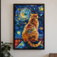 Whimsical Cat on Rooftop Artistic Pop Culture Poster PosterGoat