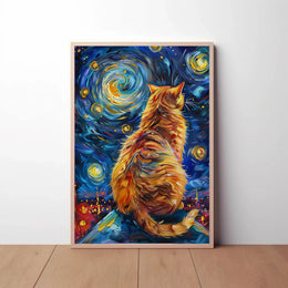 Whimsical Cat on Rooftop Artistic Pop Culture Poster PosterGoat