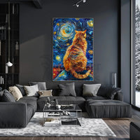 Whimsical Cat on Rooftop Artistic Pop Culture Poster PosterGoat