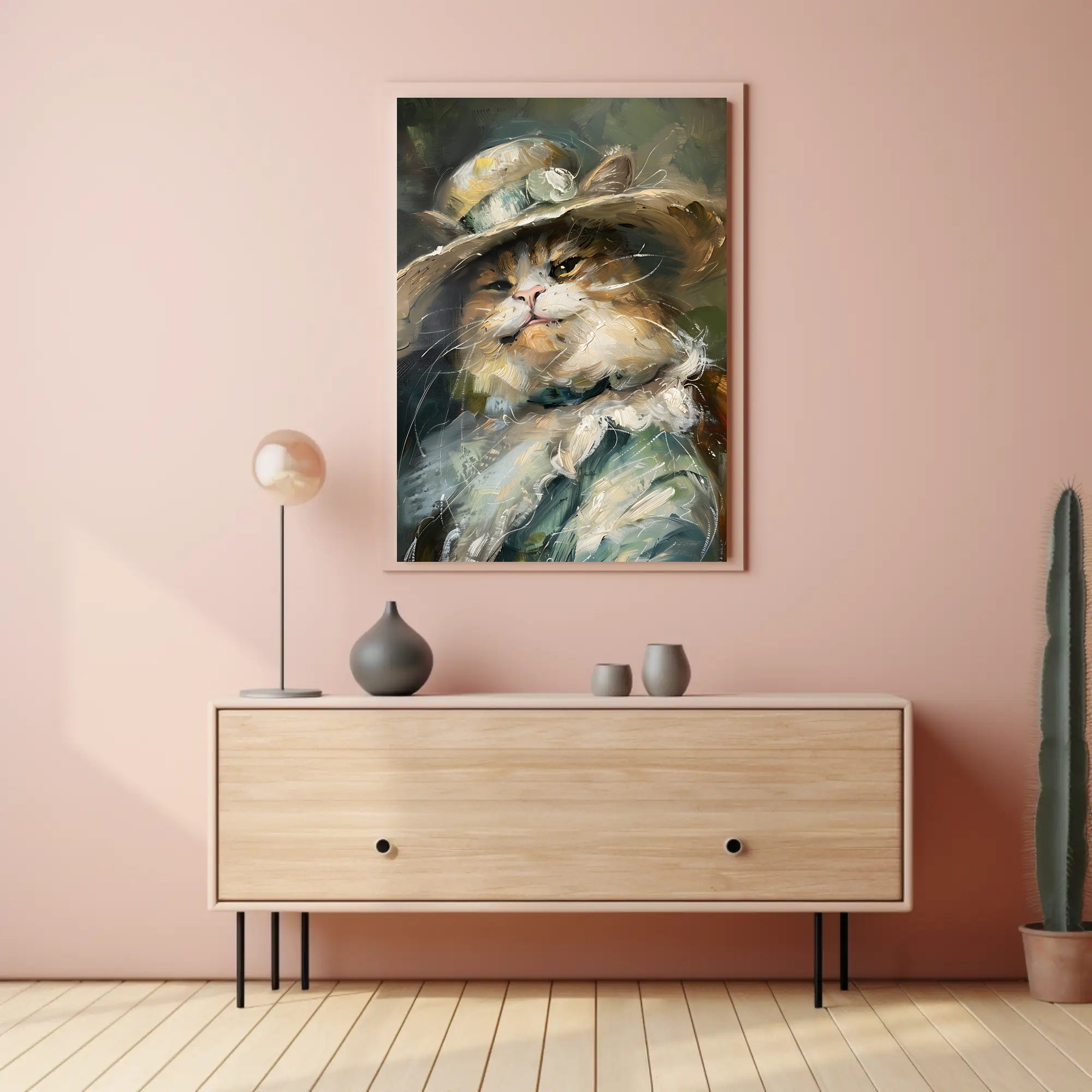 Whimsical Cat with Hat - Abstract or Artistic Poster PosterGoat