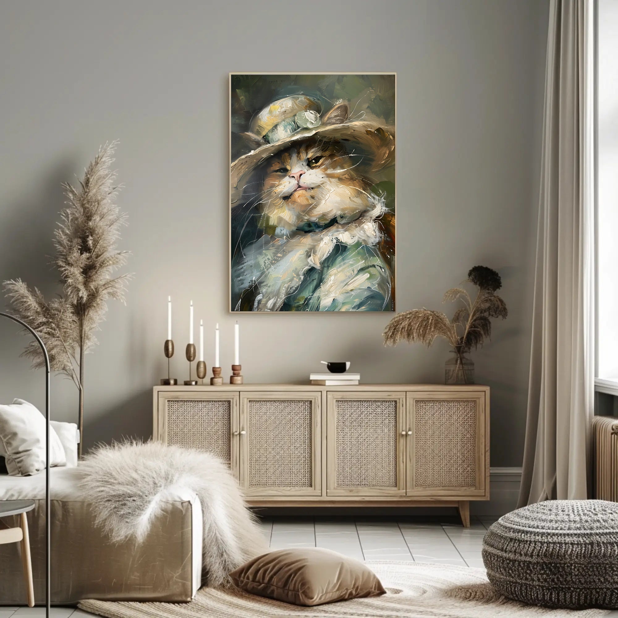 Whimsical Cat with Hat - Abstract or Artistic Poster PosterGoat
